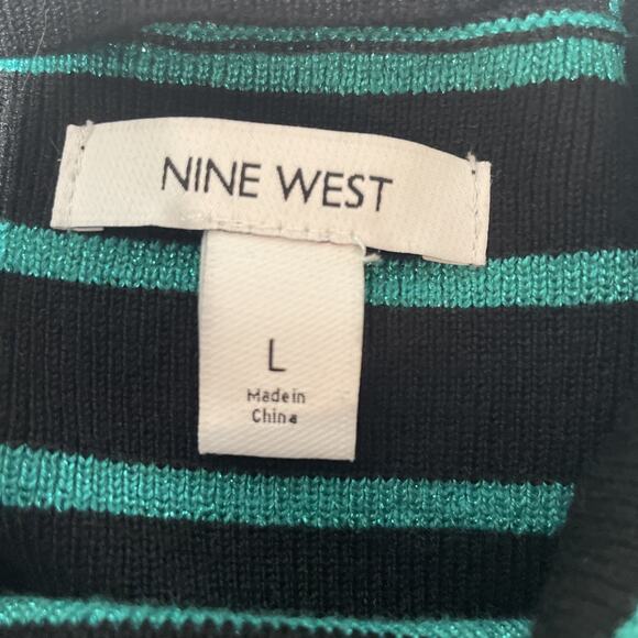 Nine West -Black w/Turquoise Shimmer Stripes & Flutter Short Sleeve Top - Large - Picture 5 of 7